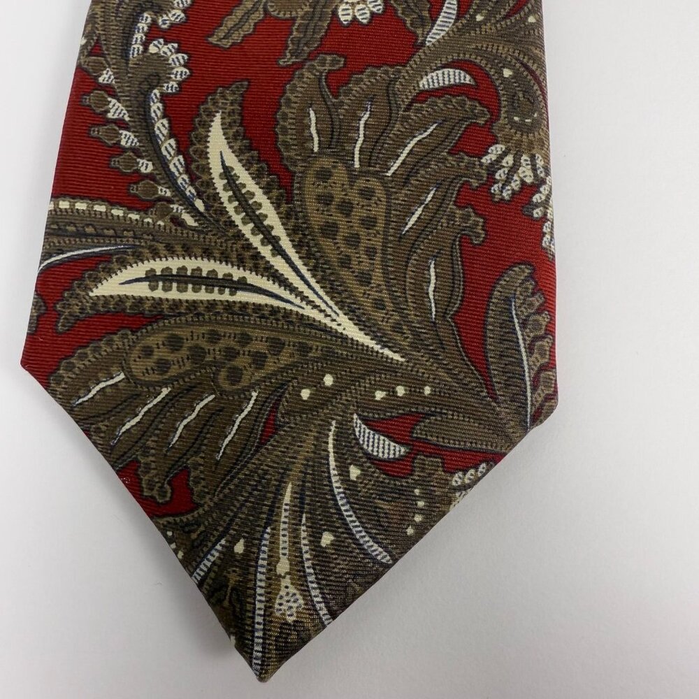 Christian Dior Red & Brown Paisley All Silk Tie Made In USA VTG